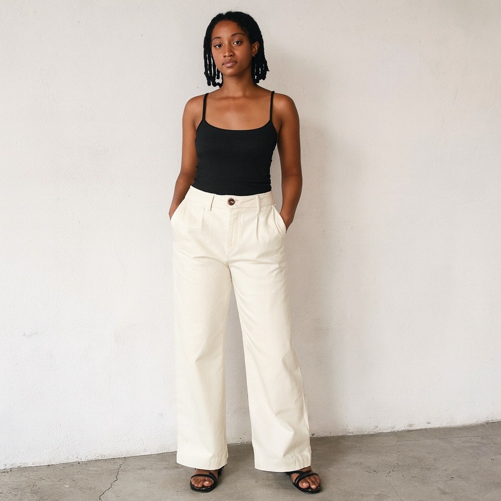Untitled Artworks Pants Womens Large Wide Leg Pleated Cream‎ High Waist Trousers
